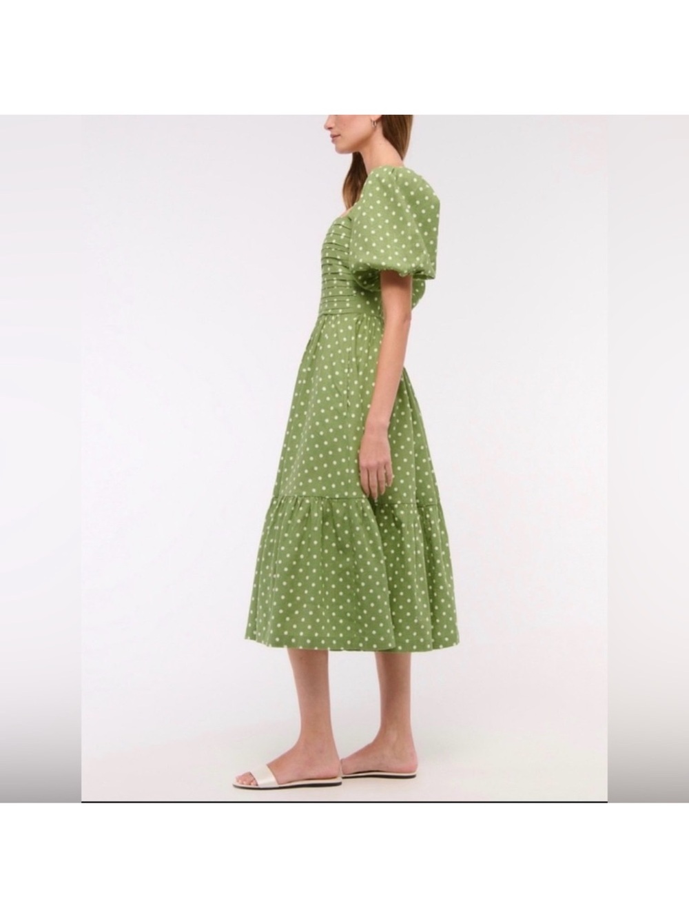 Abercrombie & Fitch Green Polka Dot Midi Dress - Picture 2 of 10
